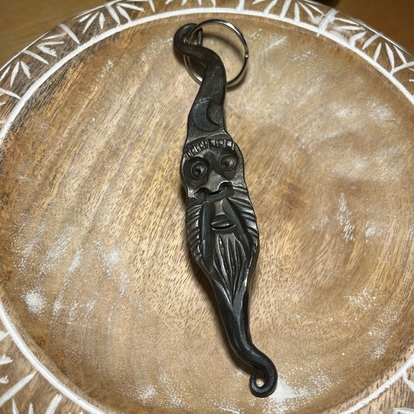 Wizard Half Moon Hand Forged Iron Keychain - Picture 2 of 8